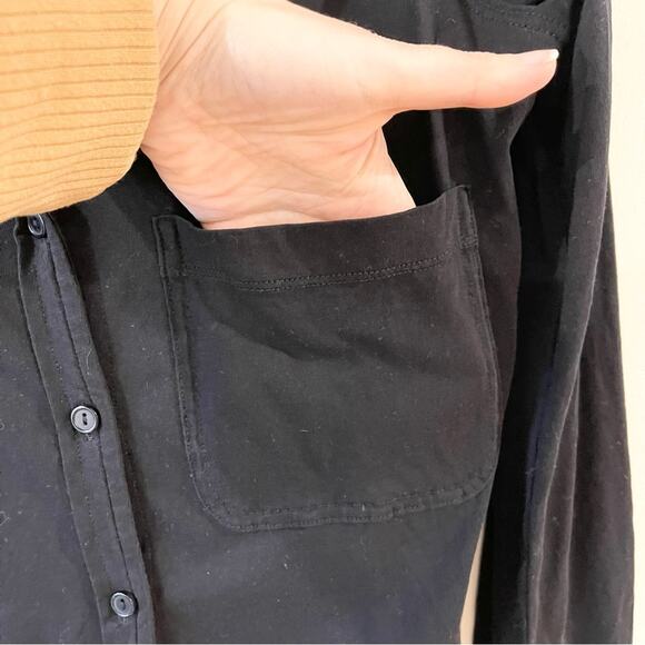 Bobi LA Button Front Collared Tee Long Sleeve Shirt Women size S Black - Picture 2 of 10
